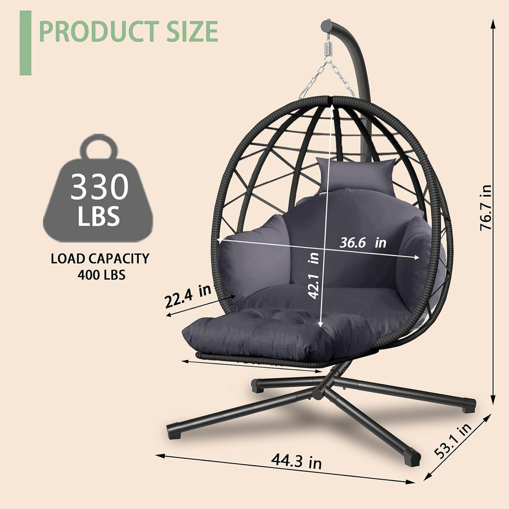 Hanging Egg Chair with Stand and Leg Rest Outdoor Indoor Swing Rattan Wicker with UV Resistant Cushions Gift for Kid Mom Girlfriend use for Bedroom Patio Balcony Nest Chair