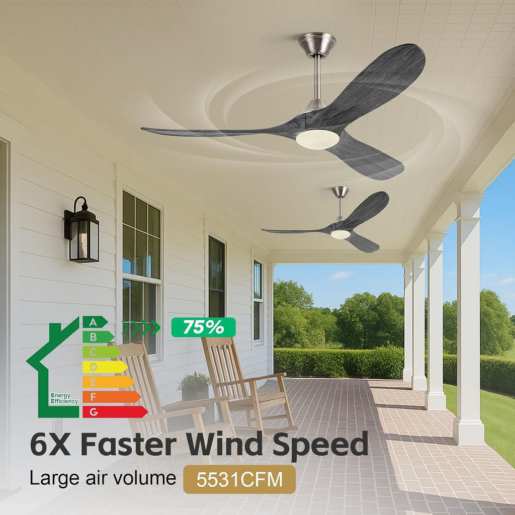 52 Inch Outdoor Ceiling Fan with Light, Wifi Smart Fan with Alexa/App/Remote Control, Quiet Reversible Energy Efficient DC Motor, Modern Farmhouse Style, Damp Rated for Patios Garage Porch Bedroom