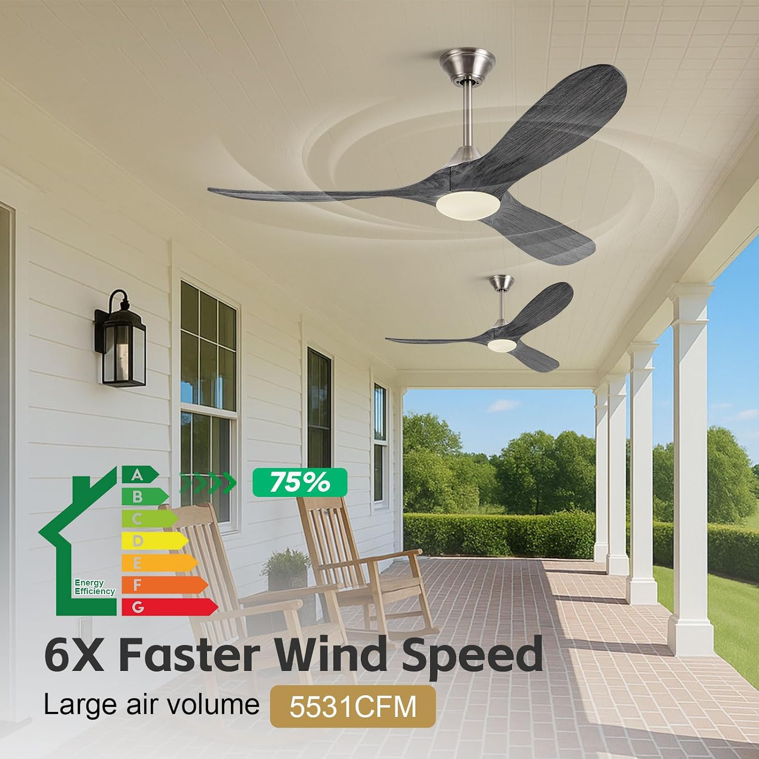 52 Inch Outdoor Ceiling Fan with Light, Wifi Smart Fan with Alexa/App/Remote Control, Quiet Reversible Energy Efficient DC Motor, Modern Farmhouse Style, Damp Rated for Patios Garage Porch Bedroom