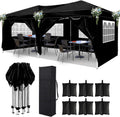10x20 Black Pop Up Canopy Outdoor Party Tent with 6 Sidewalls, Wedding Party Tent Outdoor Waterproof UV50 Canopy Event Shelter Tents for Parties, 6 pcs Weight Bag,Carry Bag