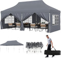 HAPPYGRILL 10x20 Pop Up Canopy Tent with Detachable Sidewalls, Waterproof UPF 50+ Outdoor Instant Gazebo Shelter with Carry Bag for Party Wedding Patio Garden, Grey