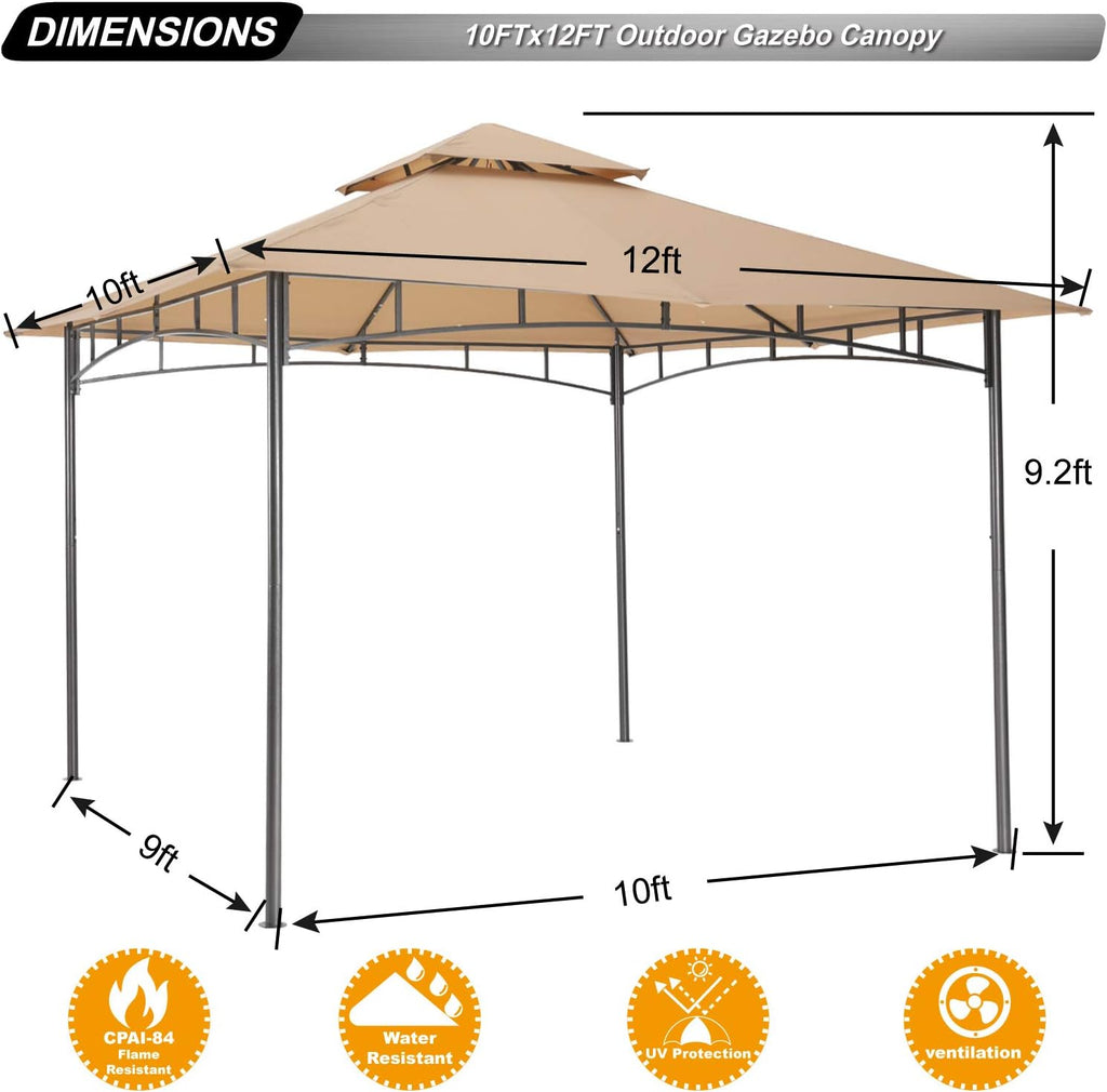 ABCCANOPY Gazebos for Patios 10x12 - Outdoor Steel Frame Gazebo for Lawn Backyard Garden Deck (Beige)