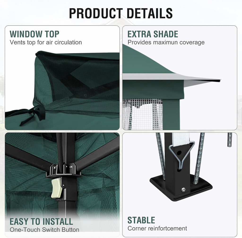 Pop Up Gazebo 11x11, Outdoor Instant Canopy Shelter Tent with Mosquito Netting Metal Frame Storage Bag for Patio Garden Backyard.(Green)