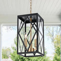 15.7'' Outdoor Pendant Light Black Brass, Exterior Ceiling Hanging Lantern Porch Light with Clear Glass, Outdoor Hanging Lantern Lighting Exterior Pendant Lighting Fixture for Porch, Gazebo