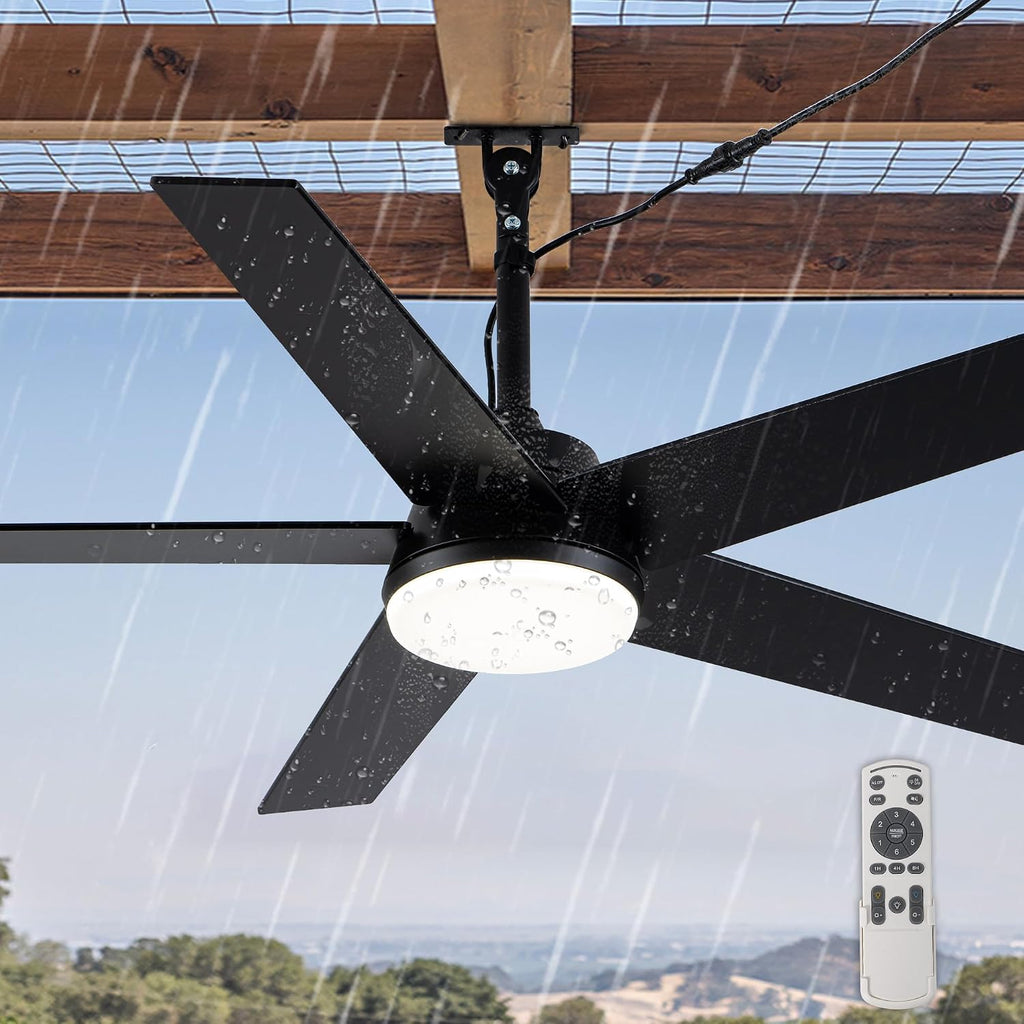 48 Inch Waterproof Outdoor Ceiling Fans with Lights Gazebo Fan for Outside DC Motor 6-Speed Reversible Timer 3 Color Dimmable LED Light Plug-in Ceiling Fan Outdoor Hanging for Patios Porch (32-Black)