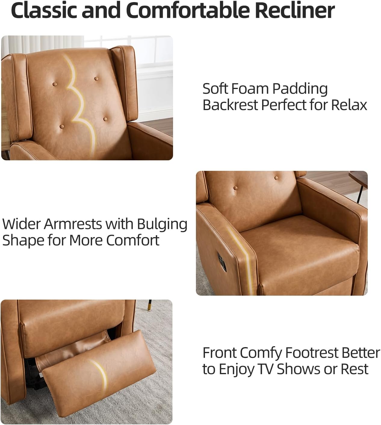 CANMOV Swivel Rocker Recliner Chair, Nursery Glider Chair, Nursery Rocking Chairs, Manual Reclining Chair, Brown