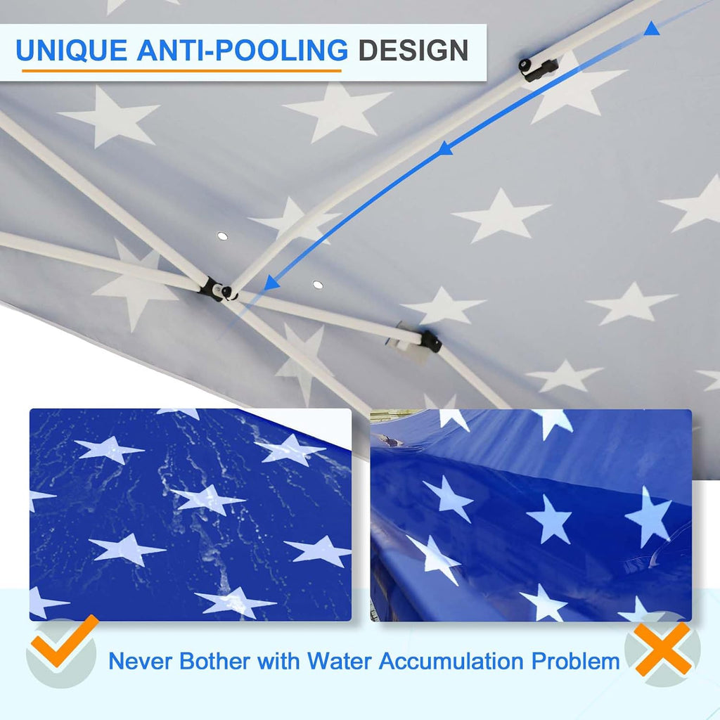 EAGLE PEAK Pop Up Canopy Tent with Wheeled Carry Bag, 8 Stakes, 4 Ropes, 4 Weight Bags, Easy Set Up Tent Canopy, 12x12 ft, 144sqft of Shade, American Flag