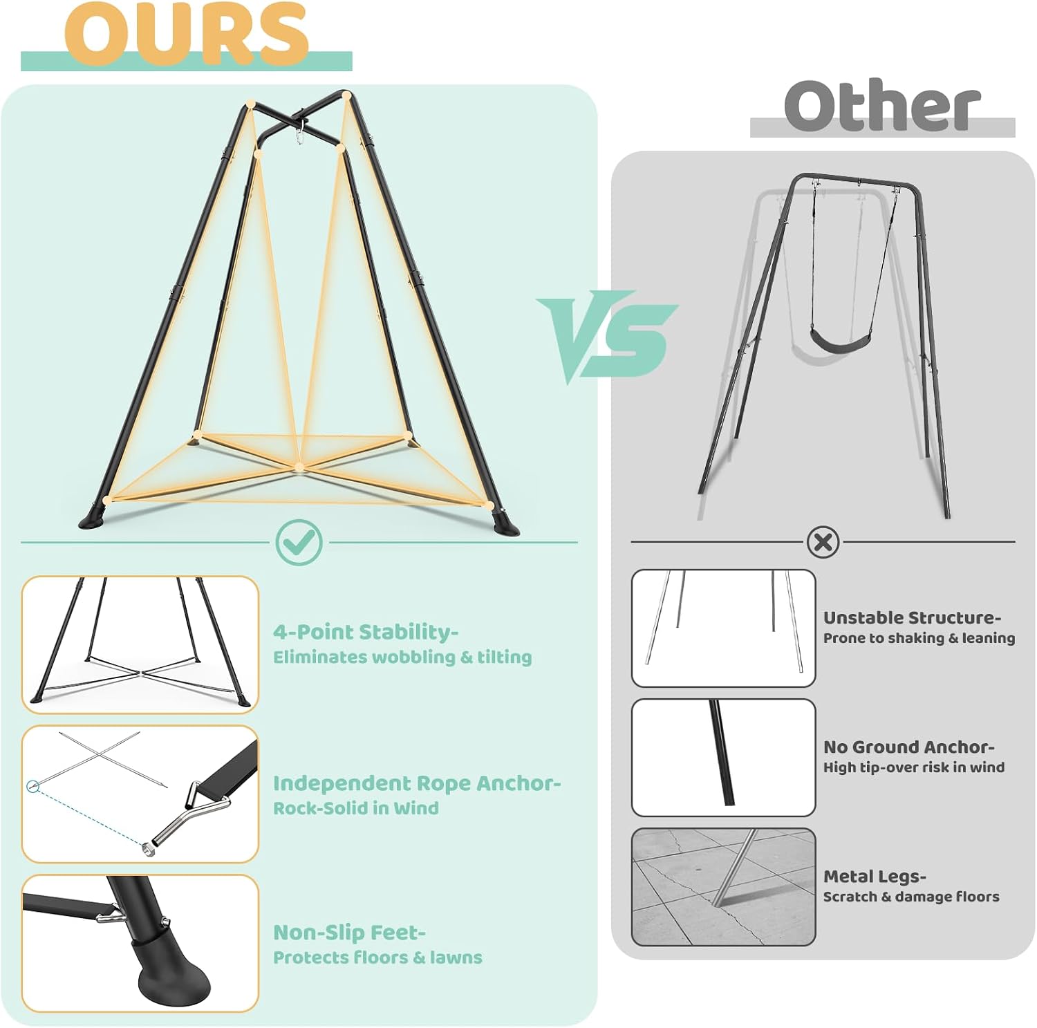 Swing Stand Frame with Sensory Pod Swings and Chair, Sensory Swing Set, X-Shaped Swing Frame, Heavy-Duty Metal Hammock Chair Stand for for Adults Indoor and Outdoor 330LBS(Mint Green)