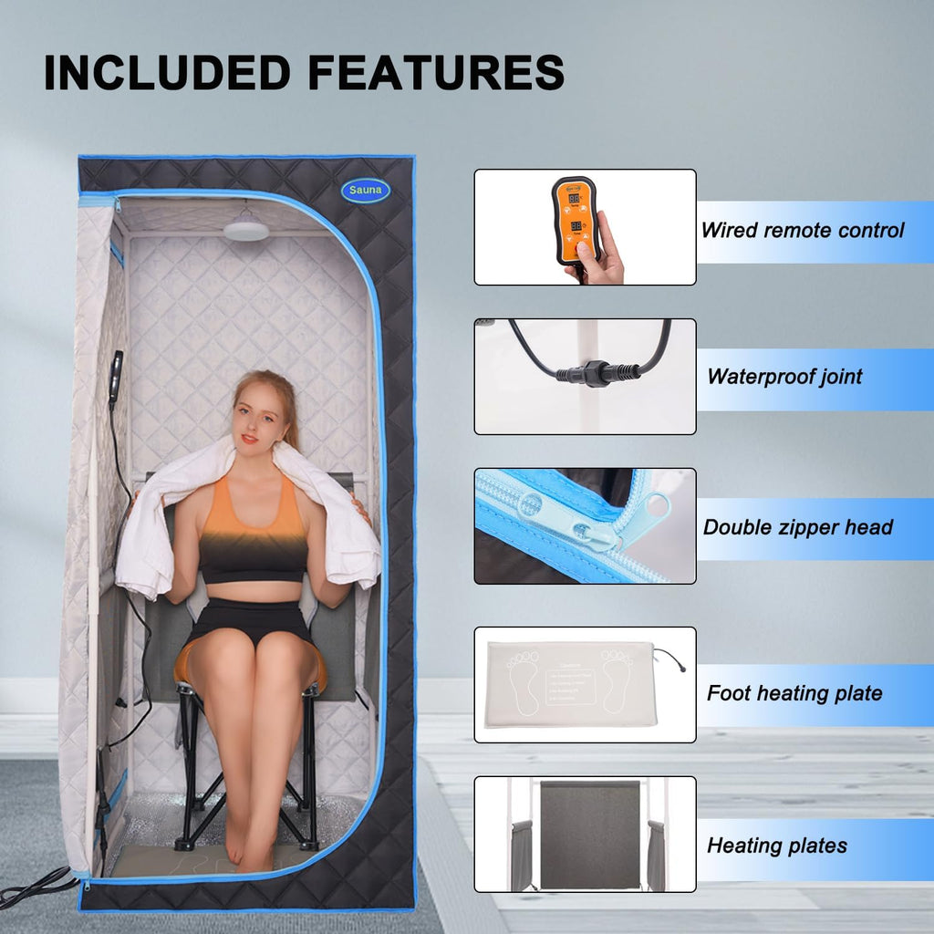 Portable Infrared Sauna for Home Spa | Full Size 1 Person Sauna | Full Size Far Infrared Sauna Tent | with Heating Foot Pad, Portable Chair, (L29.1 x W29.1 x H66.5, Black)