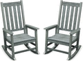 Outdoor Rocking Chair Set of 2, HDPE Oversized Patio Rocking Chairs, Weather Resistant, 350lbs Heavy Duty Porch Rocker with High Back for Backyard, Fire Pit, Garden and Indoor (Grey)