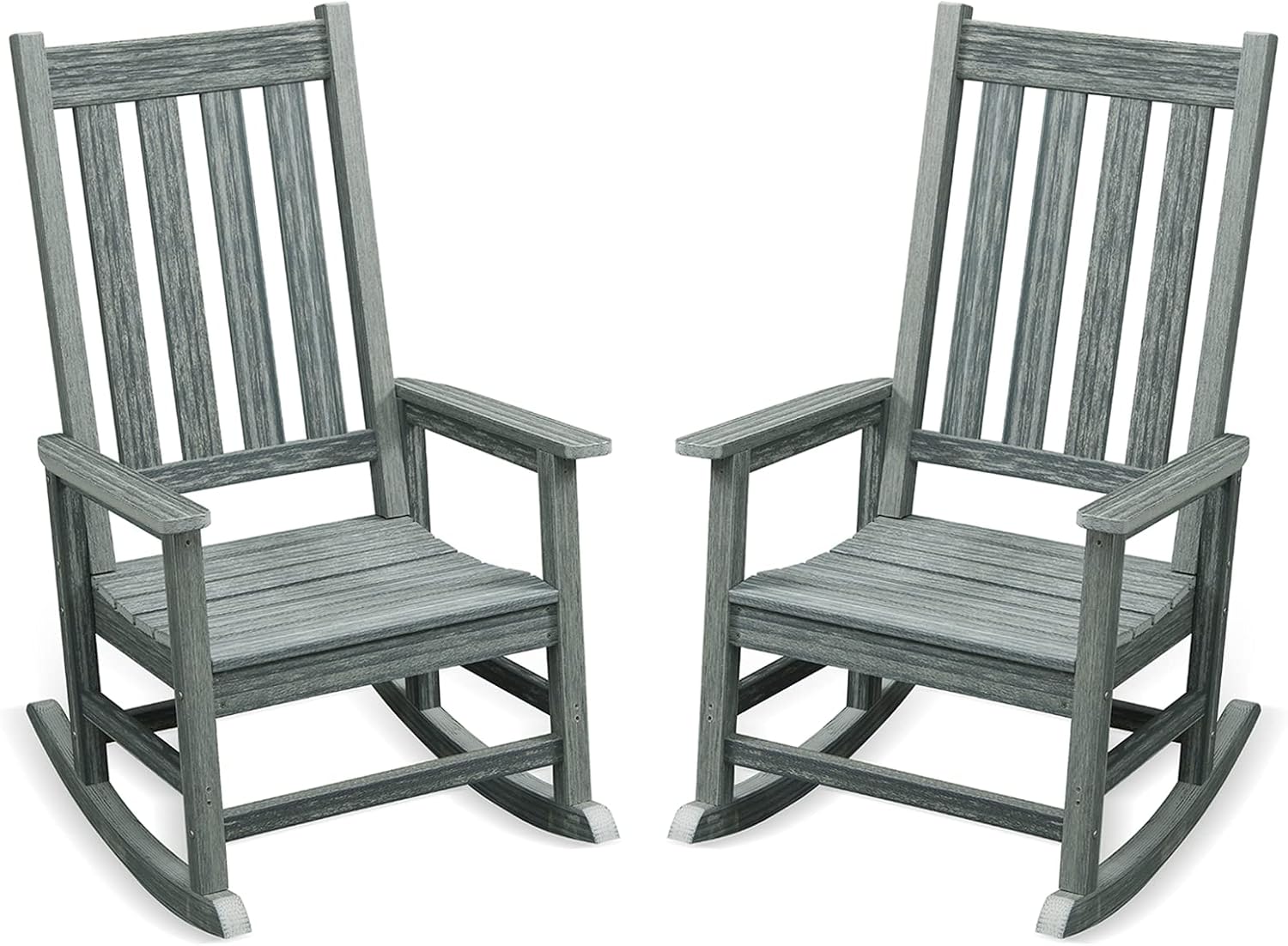 Outdoor Rocking Chair Set of 2, HDPE Oversized Patio Rocking Chairs, Weather Resistant, 350lbs Heavy Duty Porch Rocker with High Back for Backyard, Fire Pit, Garden and Indoor (Grey)