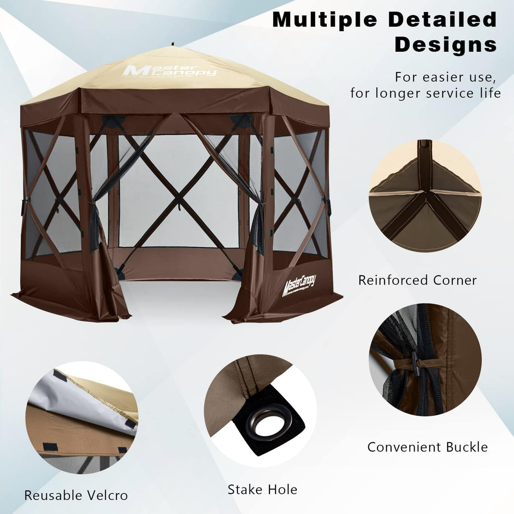 MASTERCANOPY 10x10 Portable Screen House Room Pop up Gazebo Outdoor Camping Tent with Carry Bag (10x10,Beige&Coffee)