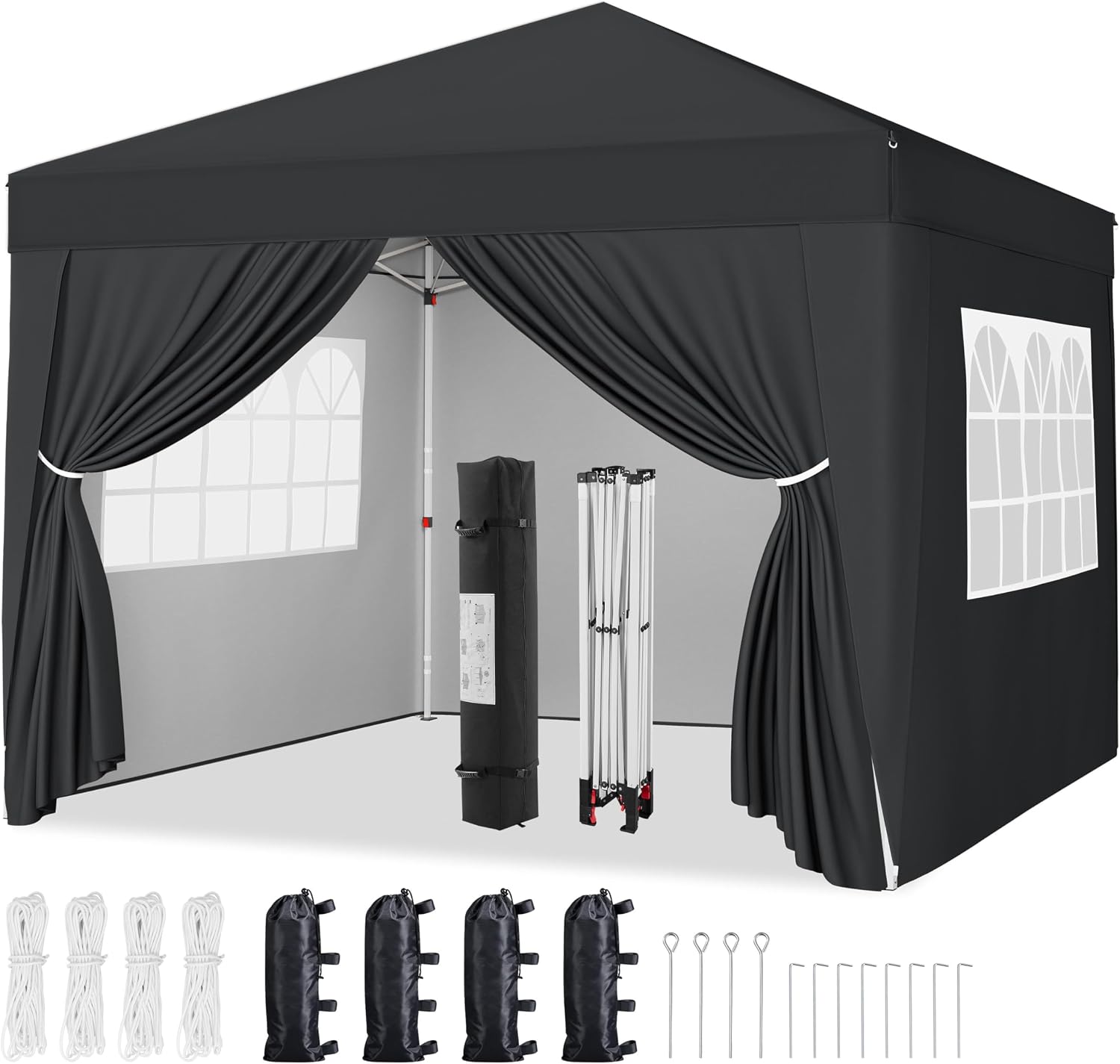Yaheetech 10x10 Pop Up Canopy with 4 Removable Sidewalls, Portable Enclosed Instant Tent, Waterproof Outdoor Tent, Beach Sun Shelter with 4 Sandbags, 12 Stakes & 4 Ropes, Black