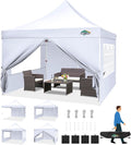 COBIZI Canopy 10x10 Pop Up Canopy Tent with 4 Sidewalls, Commercial Party Tent Ez Waterproof Outdoor Instant Gazebo UV 50+ Event Shelter, Garden Tents for Parties Camping with Sandbags, White