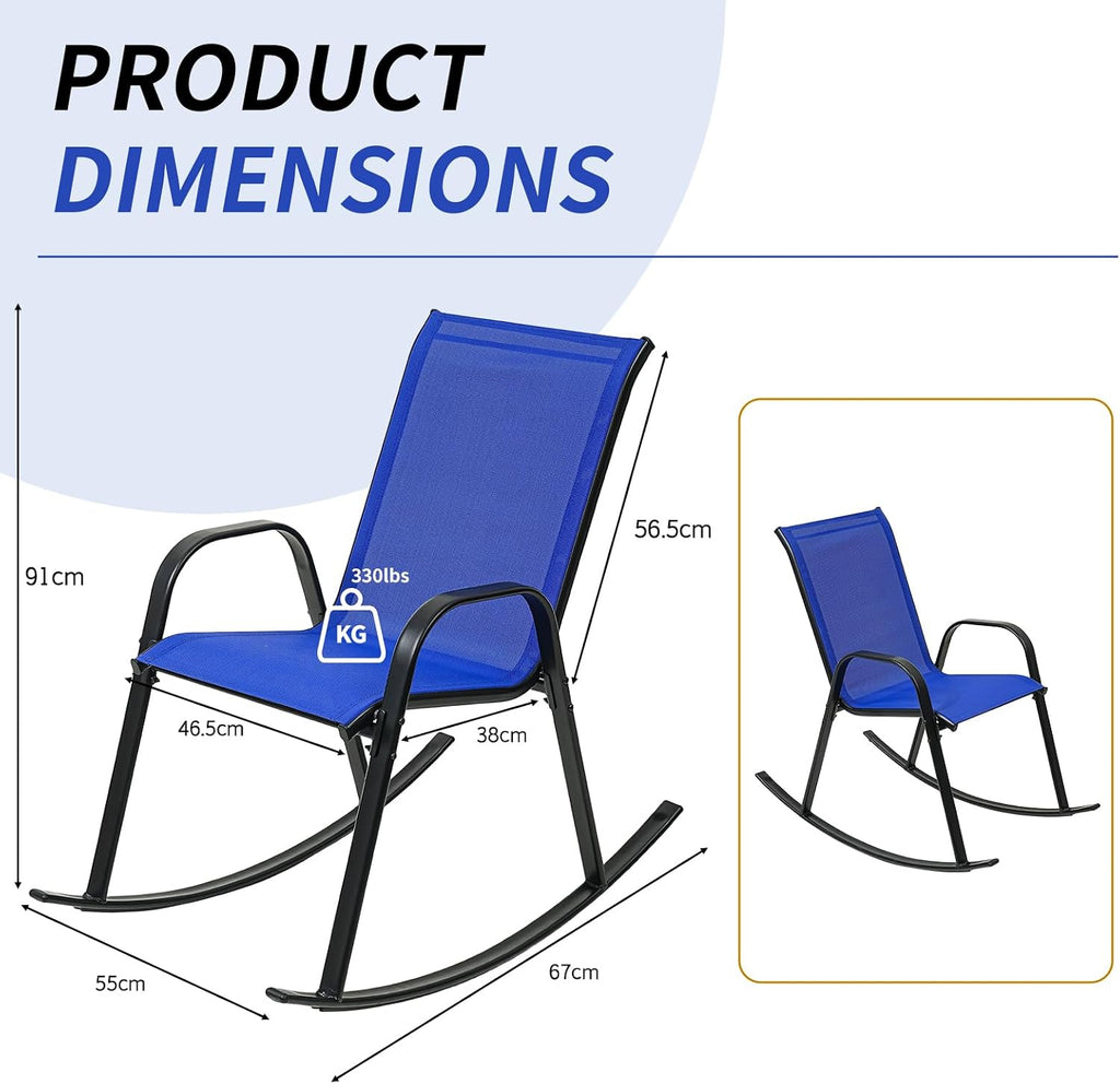 Outdoor Rocking Chairs with Backrest/Armrests-Assembly for Patio Lawn Garden Balcony Deck Camping Porch-Set of 2 (Navy Blue)