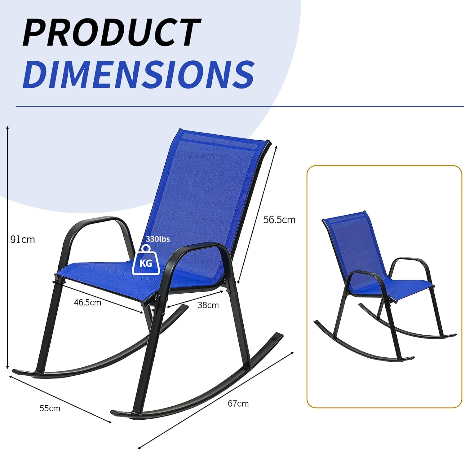 Outdoor Rocking Chairs with Backrest/Armrests-Assembly for Patio Lawn Garden Balcony Deck Camping Porch-Set of 2 (Navy Blue)