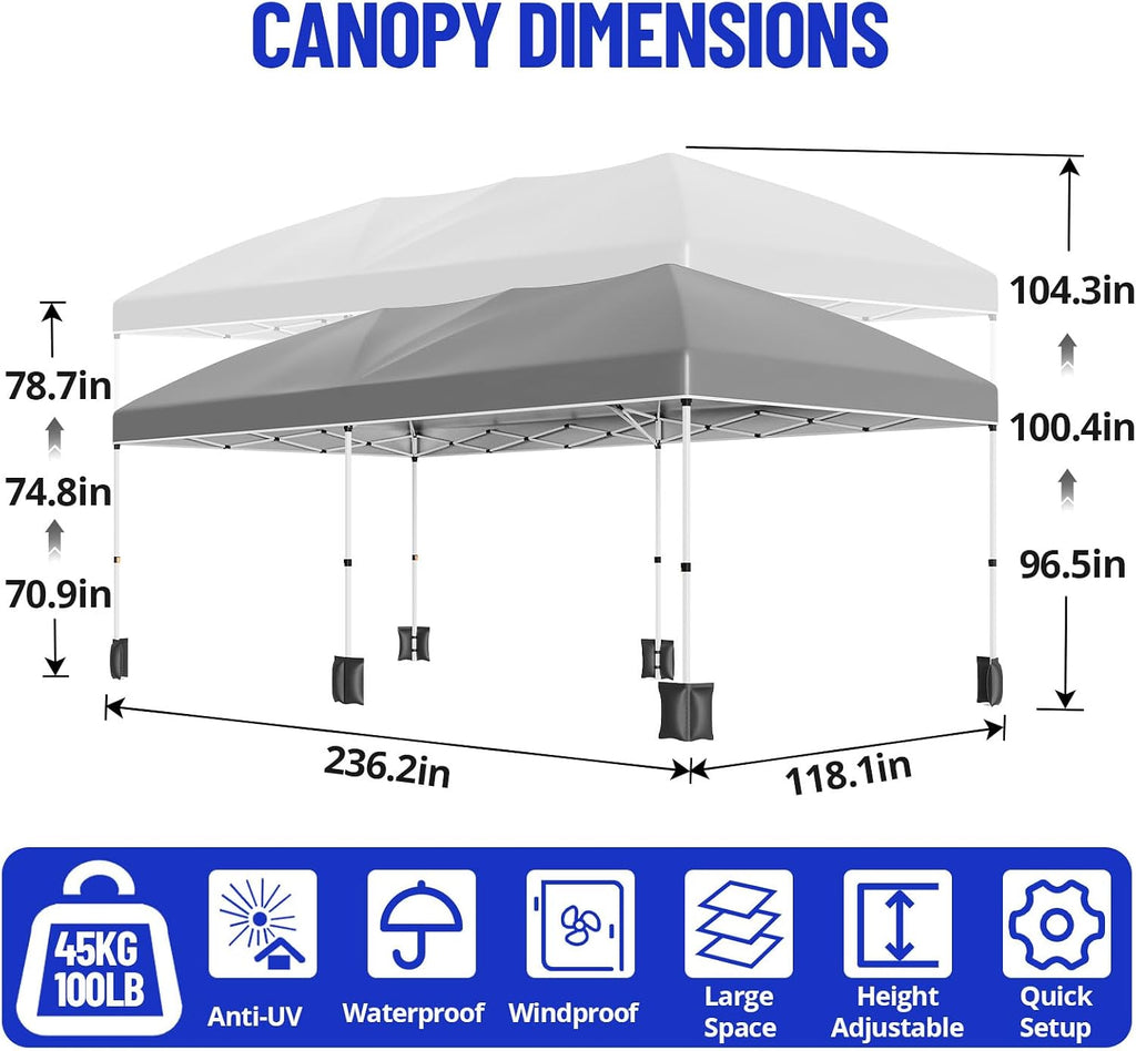 10X20FT Pop Up Wedding Party Tent with 6 Sidewalls, Heavy Duty Commercial Outdoor Canopy All Season Wind & Waterproof Canopy Gazebo with Storage Bag, Gray