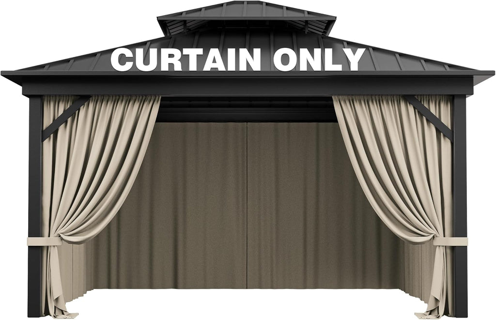 Outdoor Gazebo Curtain Replacement Universal 4-Panel Sidewalls 12' X 12',Outdoor Patio Waterproof Privacy Curtain with Double Zipper for Patio,Garden, and Backyard (Curtain Only)