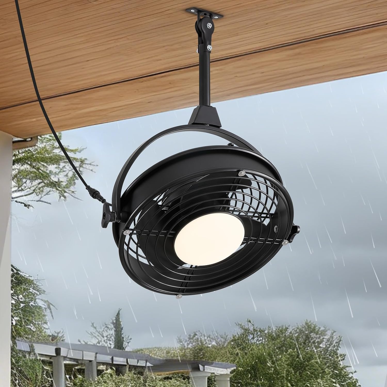 20' Outdoor Ceiling Fan with Lights, Waterproof Gazebo Hanging Fan with Remote Control, Plug in Caged Ceiling Fan with 3CCT Dimmable 6-Speeds for Patio Porch Pergola
