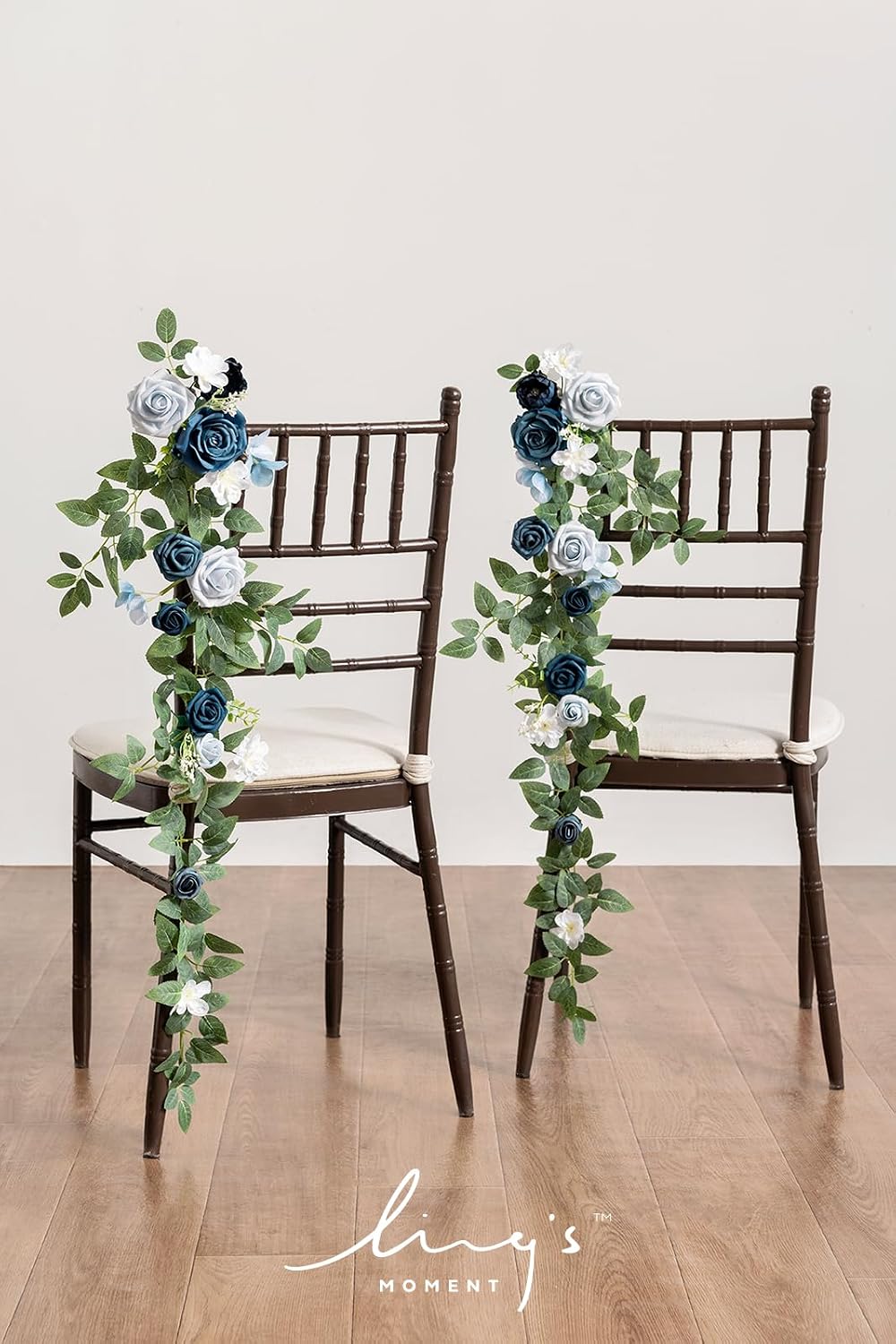 Ling's moment 10pcs Wedding Chair Decorations Aisle Floral Swag Artificial Pew Flowers Hanging Garland Dusty Blue & Navy for Ceremony Reception Church Rose Floral Faux Arrangement Party Outdoor Decor