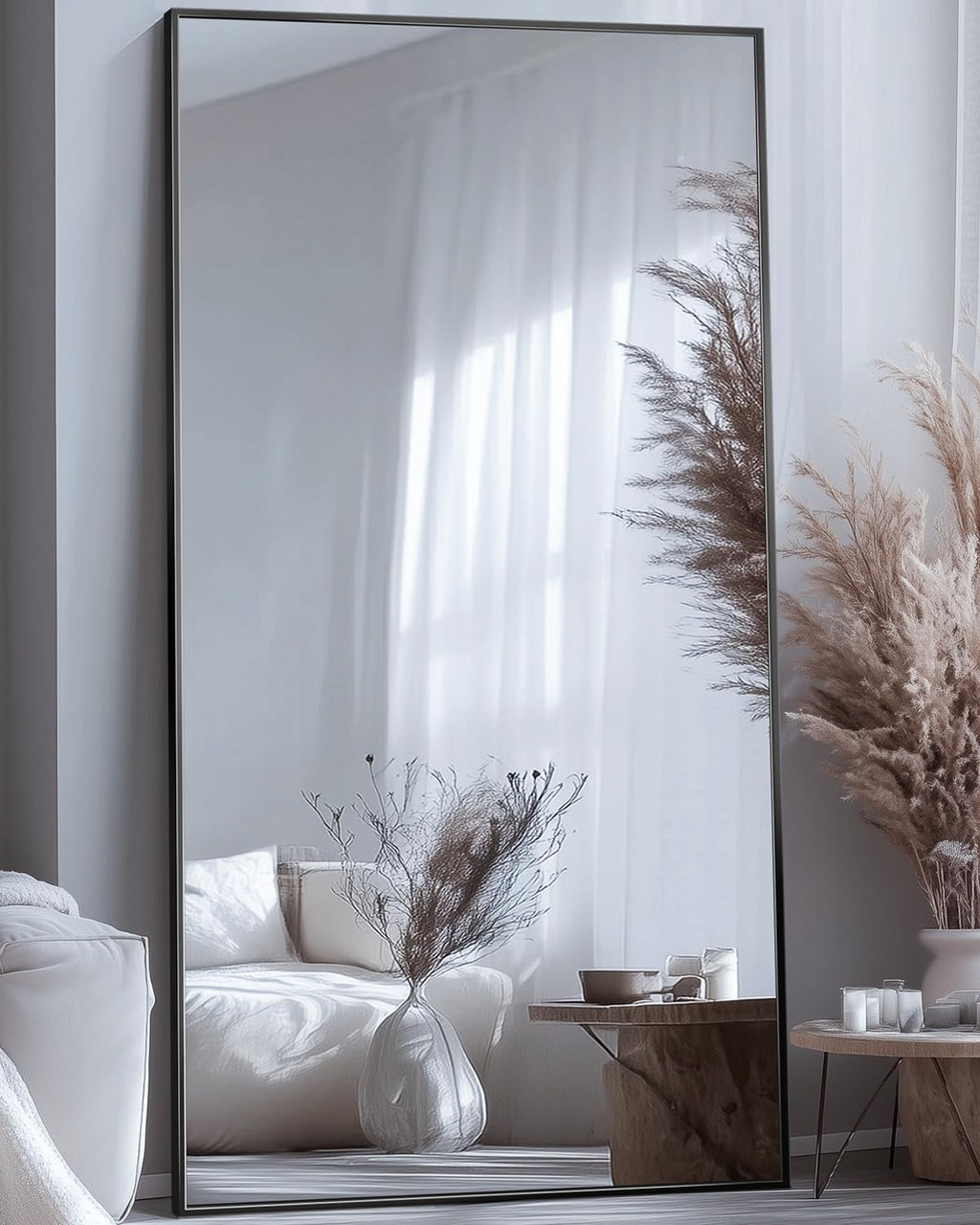 Antok Full Length Mirror, 44'x88' Floor Mirror with Stand, Hanging Mounted Mirrors for Bedroom, Living Room, Cloakroom, Dining Room, Black, Rect
