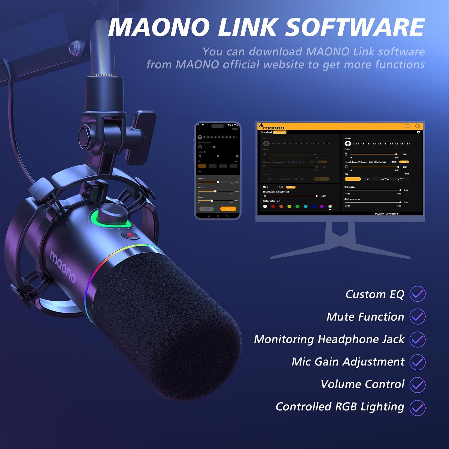 MAONO Dynamic Gaming Equipment: Gaming Mixer with Dynamic Mic and 3.5 mm Monitor Headphones for Gamer, Youtuber, Podcaster
