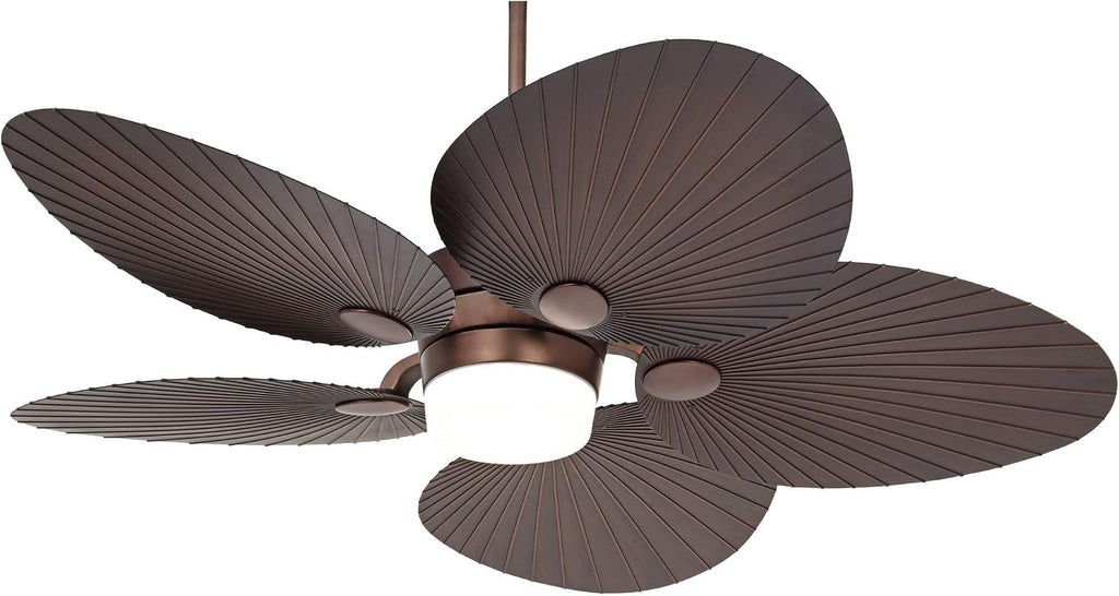 Casa Vieja 52' Breeze Tropical Coastal Indoor Outdoor Ceiling Fan with Light LED Remote Control Oil Brushed Bronze Palm Leaf Damp Rated for Patio Exterior House Porch Gazebo Garage with 12' Downrod