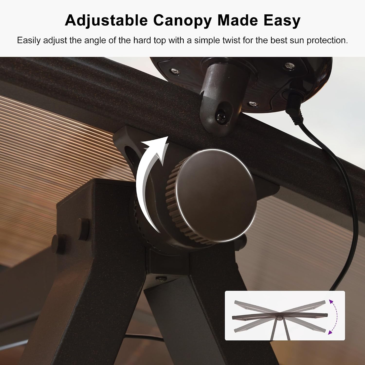 PURPLE LEAF 3-Seat Porch Swing with Adjustable PVC Canopy Metal Patio Bench Glider Swing Bed Outdoor Swing Chair with Stand and Side Cup Holder for Outside Garden Porch, Cushion and Pillows Included