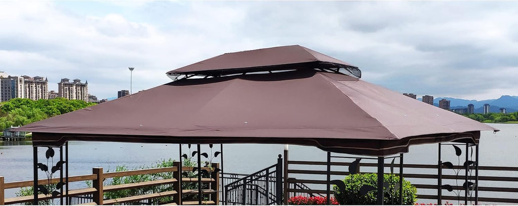 10x12 Ft Outdoor Patio Gazebo Replacement Canopy, Double Tiered Roof Top Cover, UV Protection & Waterproof Fabric, Fits 10x12 Gazebo Frame, Brown (Frame Not Included)