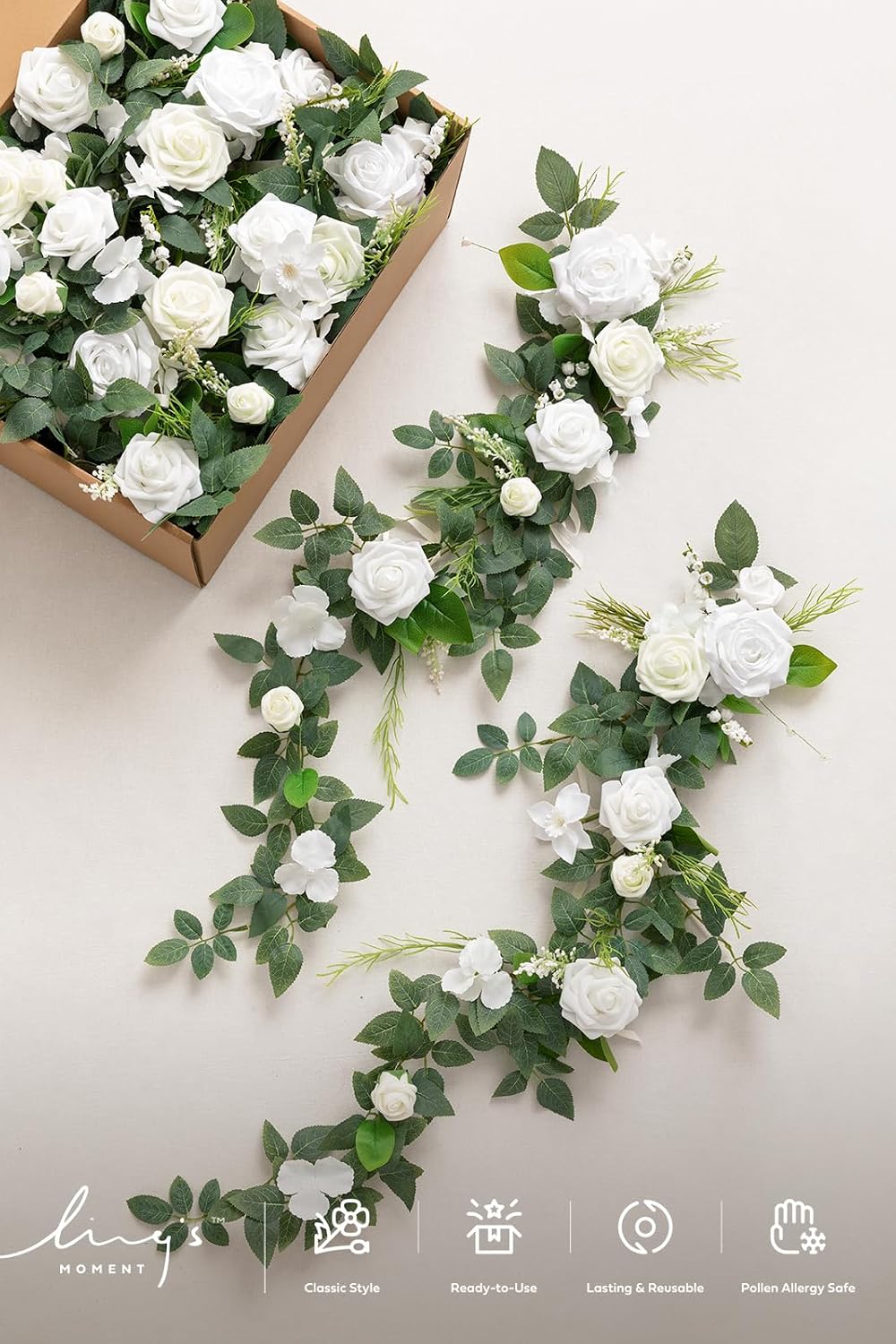 Ling's Moment 10pcs Wedding Chair Decorations Aisle Floral Swag Artificial Pew Flowers Hanging Garland Lily White & Olive For Ceremony Reception Church Rose Floral Faux Arrangement Party Outdoor Decor