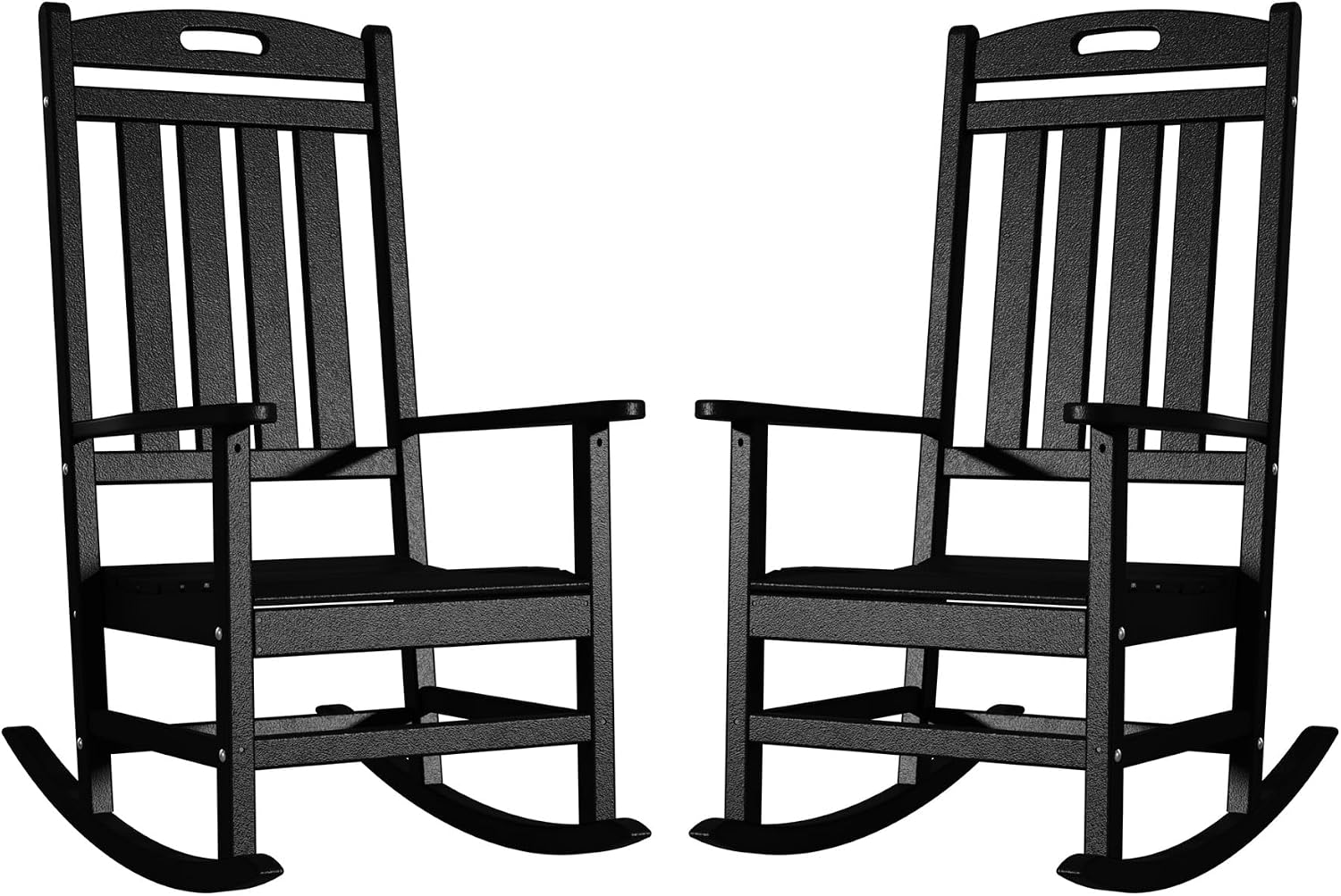 Outdoor Rocking Chair Set of 2, All-Weather Resistant Poly Lumber Rocker Chair Outdoor, High Back Plastic Patio Rocking Chairs for Outside Porch Rocker Garden Lawn, Black