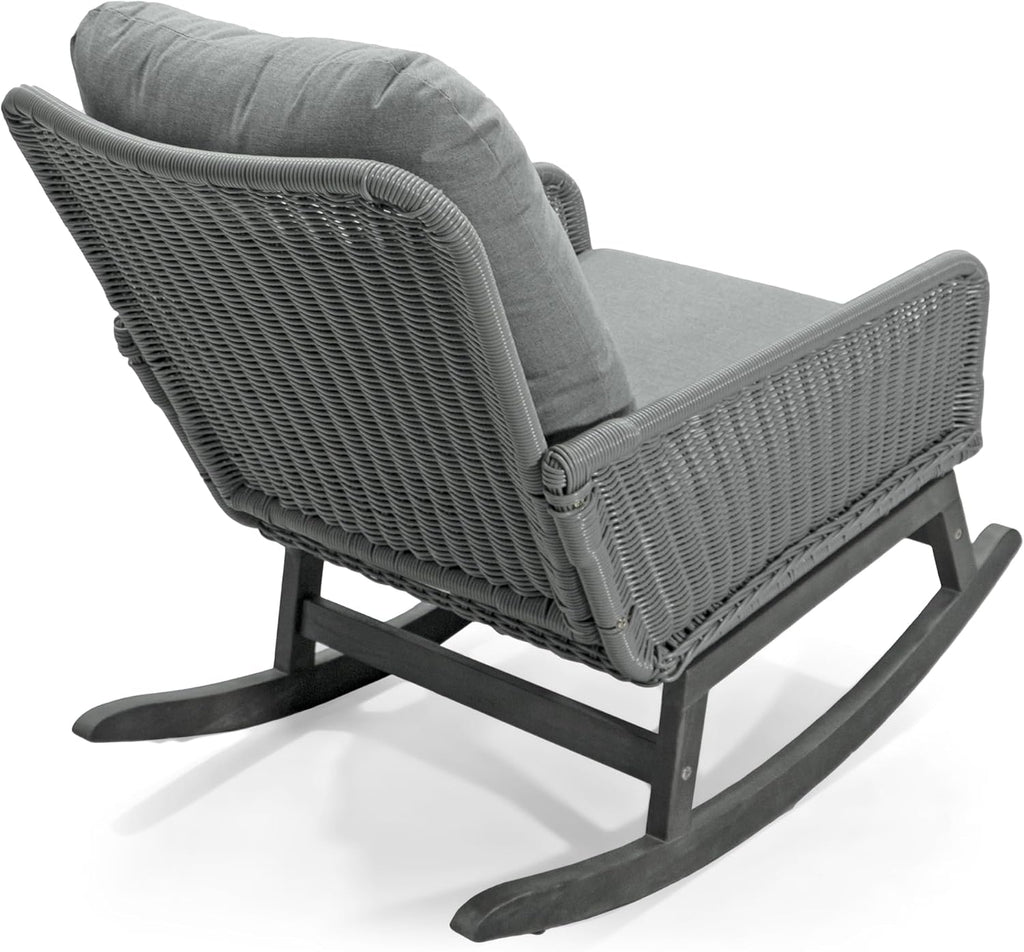 Christopher Knight Home Nadine Patio Rocking Chair, Wicker Rocker, Wood Leg Rocking Chair, PE Rattan Wicker Chair, Rocking Chair with Cushions, Comfort Wicker Rocker for Backyard Balcony Porch, Gray