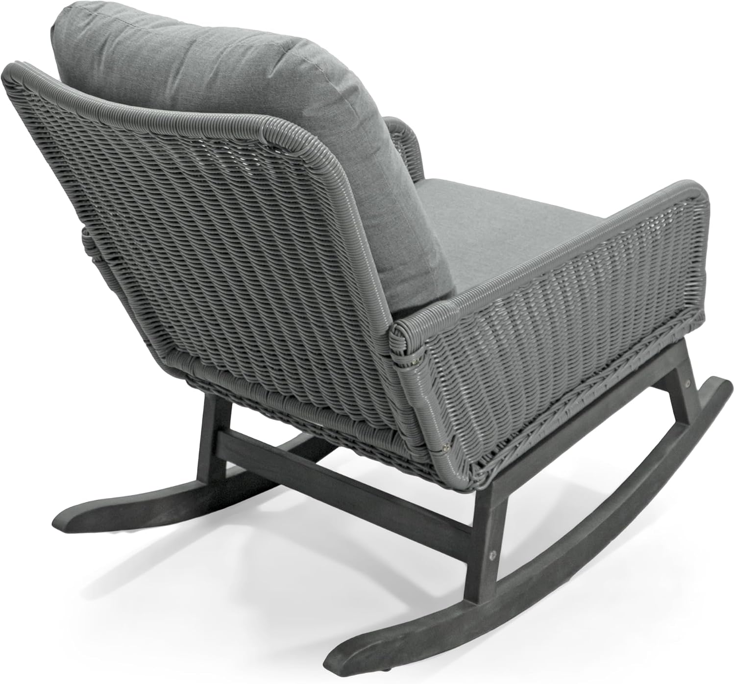 Christopher Knight Home Nadine Patio Rocking Chair, Wicker Rocker, Wood Leg Rocking Chair, PE Rattan Wicker Chair, Rocking Chair with Cushions, Comfort Wicker Rocker for Backyard Balcony Porch, Gray
