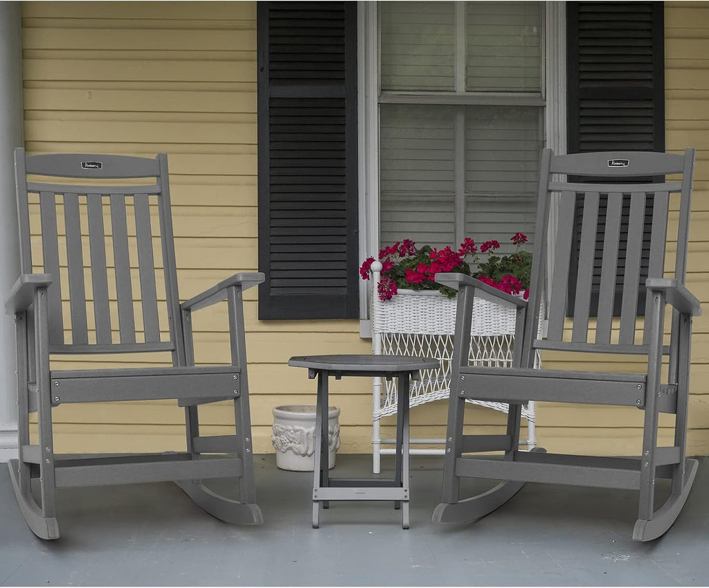 FUNBERRY Outdoor Rocking Chairs Set of 2, HDPE All Weather Poly Lumber Rocker, High Back Patio Rockers Easy Assembly
