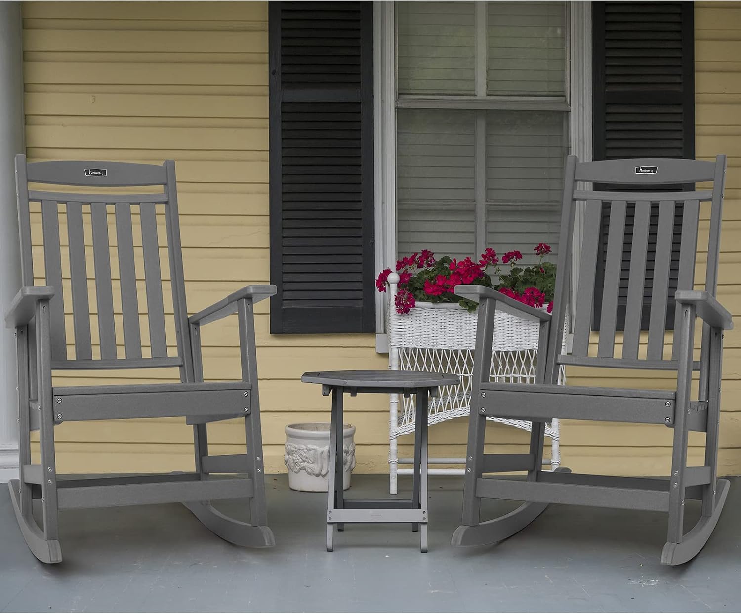 FUNBERRY Outdoor Rocking Chairs Set of 2, HDPE All Weather Poly Lumber Rocker, High Back Patio Rockers Easy Assembly