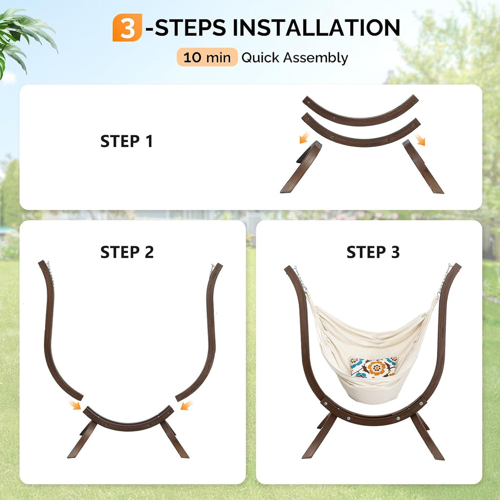 Oncloud Boho Hanging Chair Set - Modern Boho Swing Hammock Chair with Stand for Relax, Stylish Indoor Outdoor Hammock Chair with Stand, 330 LBS, Natural (Carbonized)