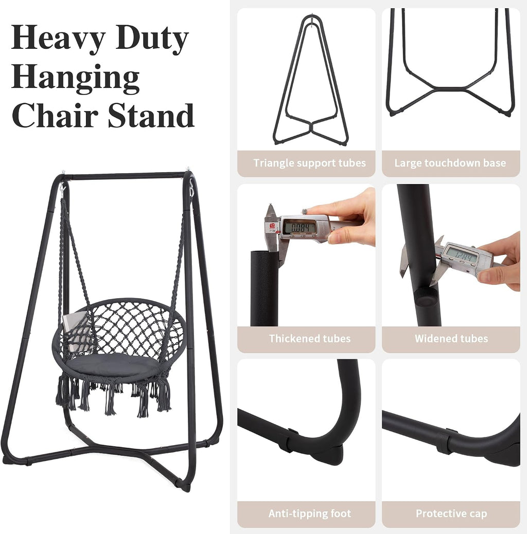 SUNCREAT Hammock Chair with Stand Included, Heavy Duty Hanging Chair with Stand, 330 lbs Capacity, Patent Pending, Grey
