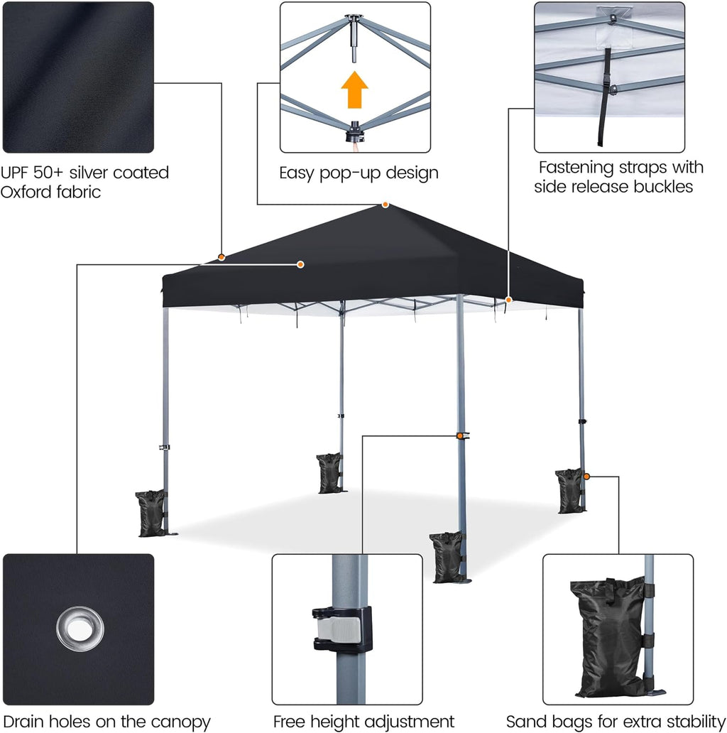 Yaheetech 12x12 Pop Up Canopy Easy Set-up Tent, Portable Outdoor Canopy Instant Tent, Commercial Gazebo with Wheeled Carry Bag & 4 Sandbags for Home, Party & Outdoor Activities, Black