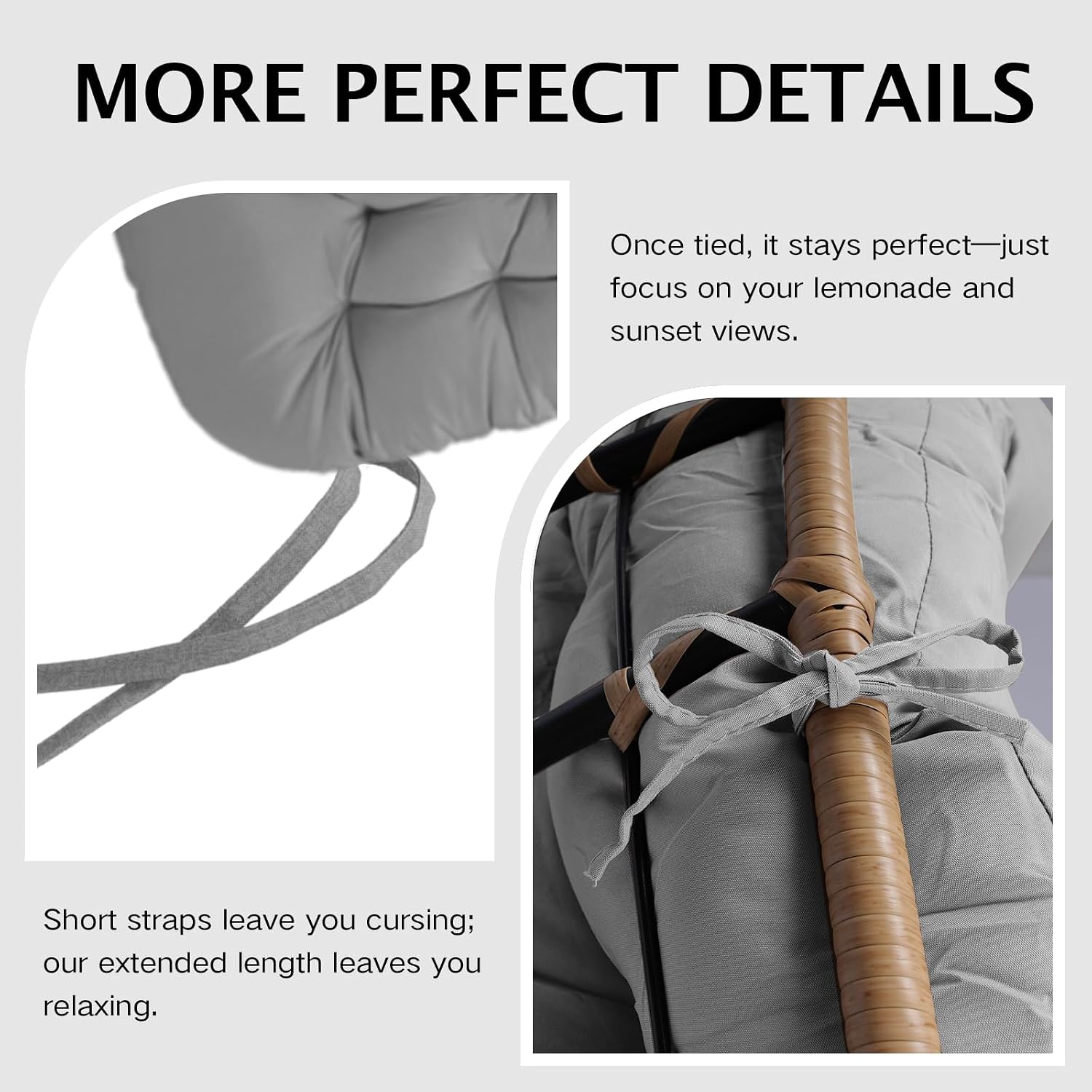 Thickened Waterproof Papasan Rocking Chair Cushion – 6.3'' Patio Egg Chair Pad with Ties, Outdoor/Indoor Rattan Hammock Chair Cushion for Porch, Garden, Balcony (Only Cushion) (French Grey)