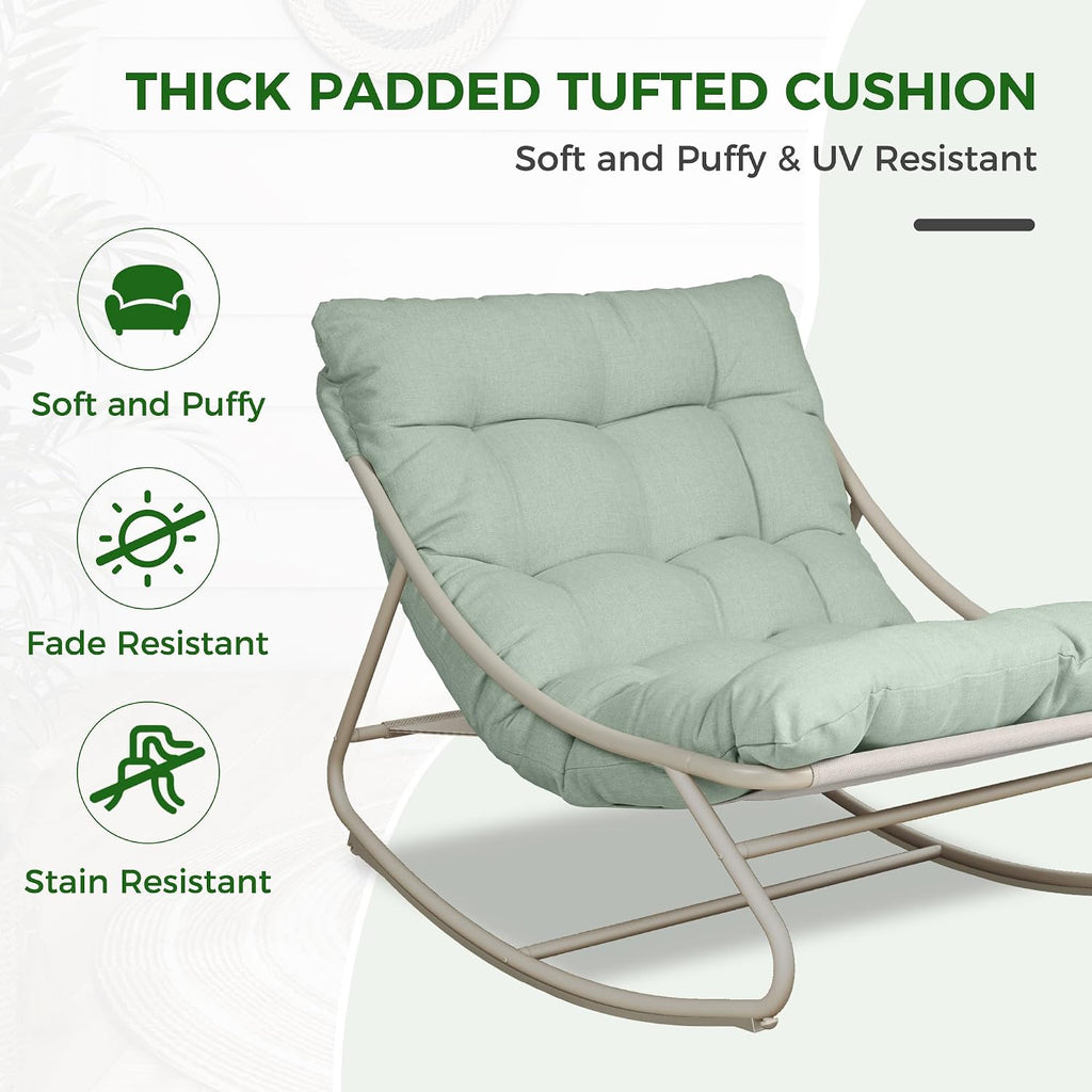 Grand patio Outdoor Rocking Chair, Metal Lounge Rocking Chair with Thick Cushion, Comfy Modern Rocker for Patio Porch Deck Backyard, Green