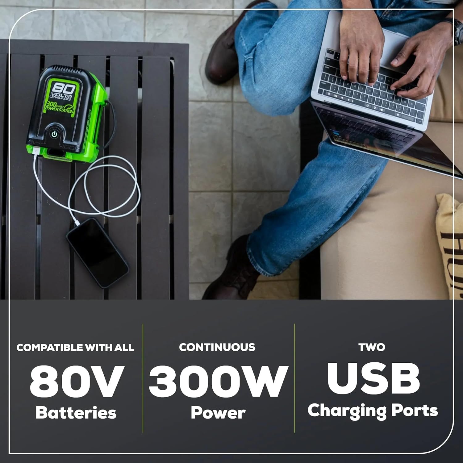 Greenworks Pro 80V (300 Watt) Power Inverter, 120V AC, for Charging Small Electronics, Smart Phones, Tablets, Small Televisions, Tool-Only, IV80A00