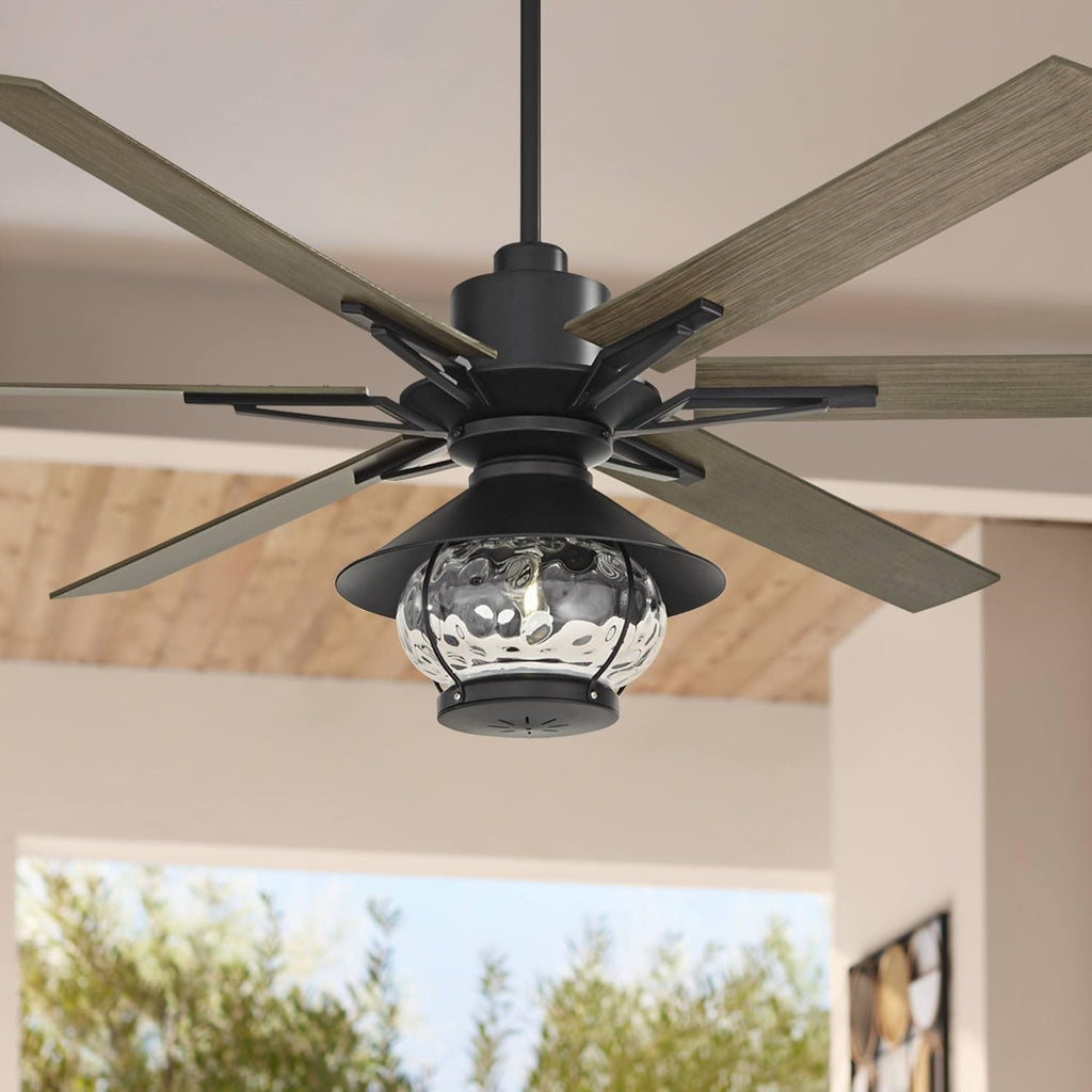Casa Vieja 72' Expedition Modern Outdoor Ceiling Fan with LED Light Remote Control Matte Black Oak Wood Lantern Shade Damp Rated for Patio Exterior House Home Porch Gazebo Garage Barn