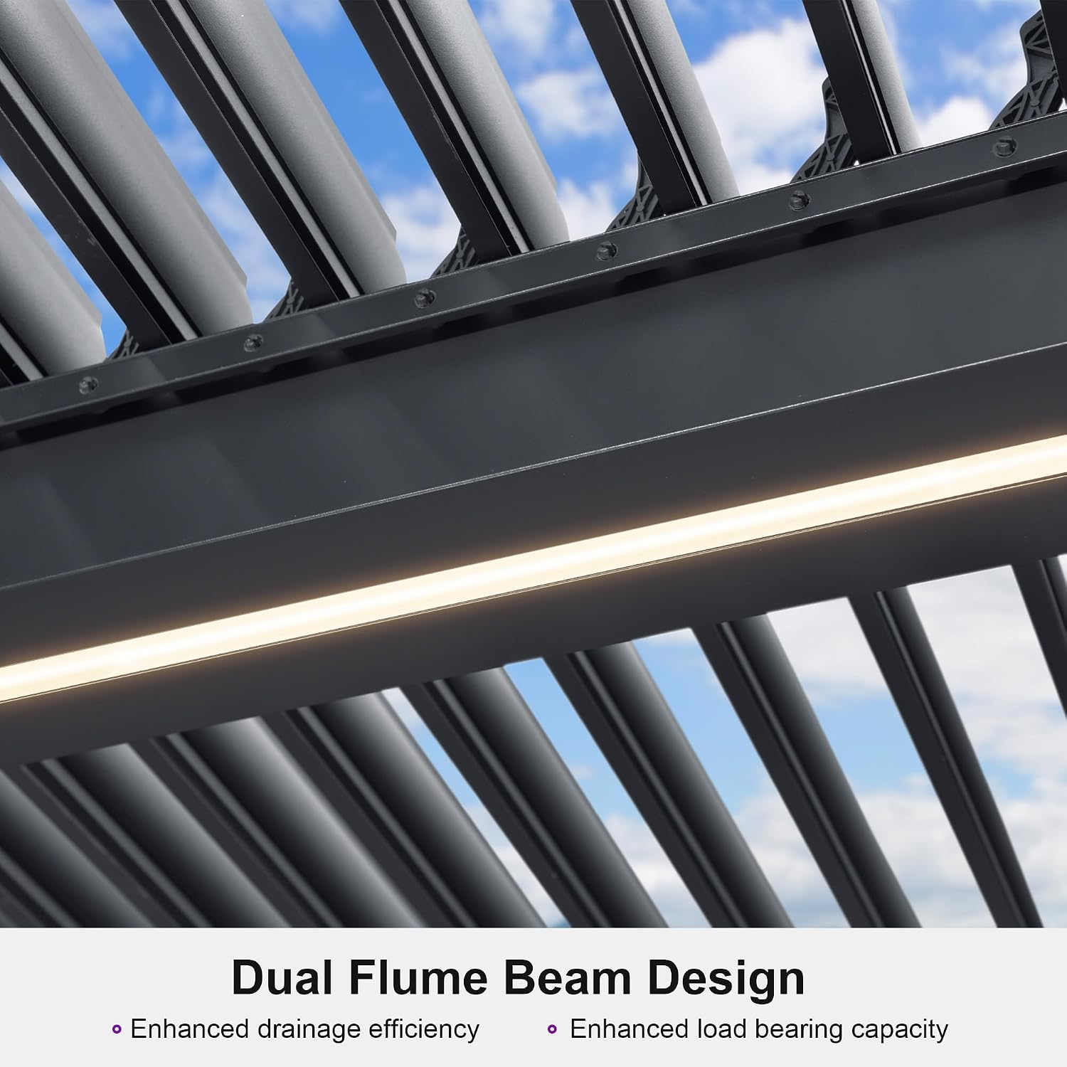 PURPLE LEAF LED Louvered Pergola 94AS 12'x 14' Full Aluminum Frame and Adjustable Roof Integrated Strip Lights for Outdoor Deck Garden Patio Gray Hardtop Gazebo Pergola