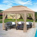 11x11 Pop Up Gazebo Tent with Mesh Netting, Instant Outdoor Canopy with UPF 50+ UV Protection, Water Resistant, Khaki
