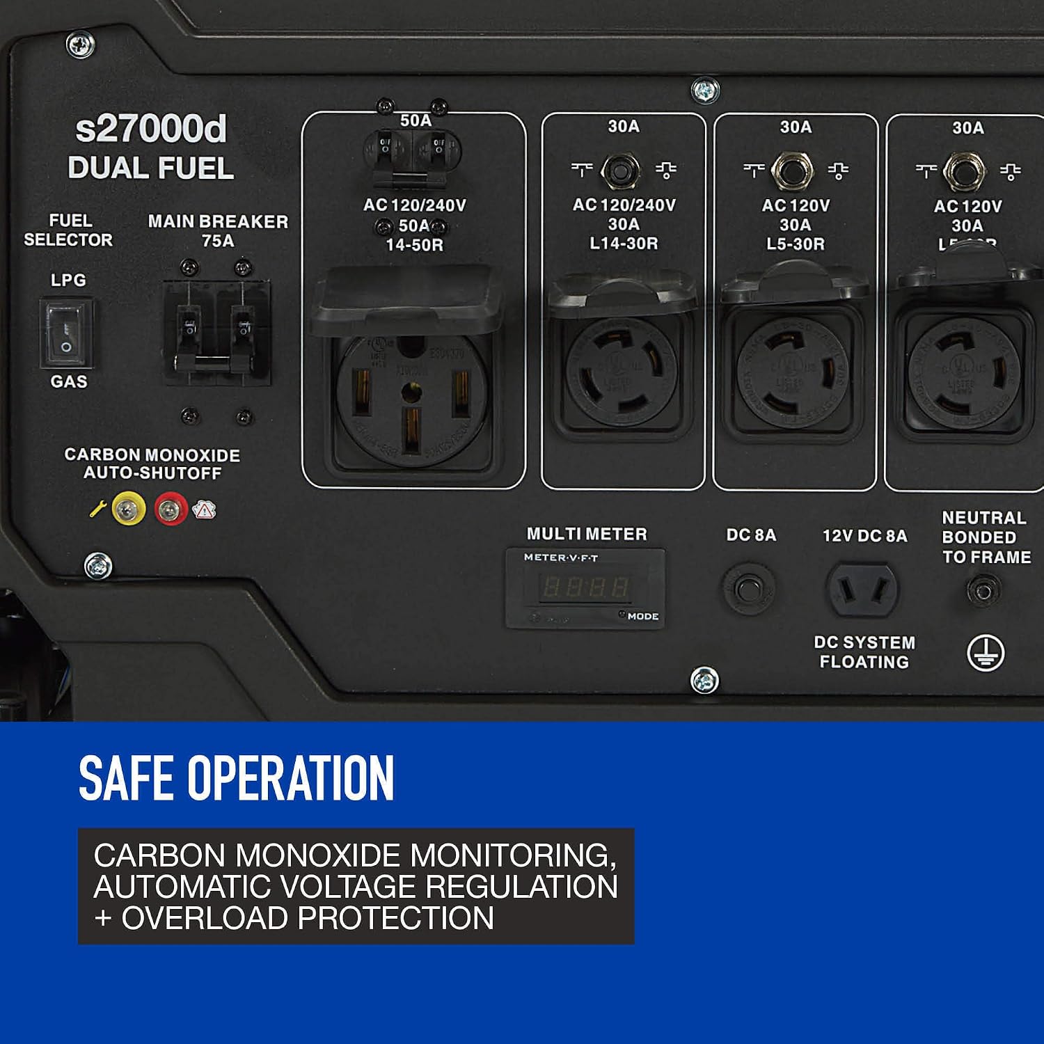 Powerhorse Portable Generator, 27,000 Surge Watts, 18,000 Rated Watts, 120/240V, Dual Fuel, Electric Start, CO Shutdown