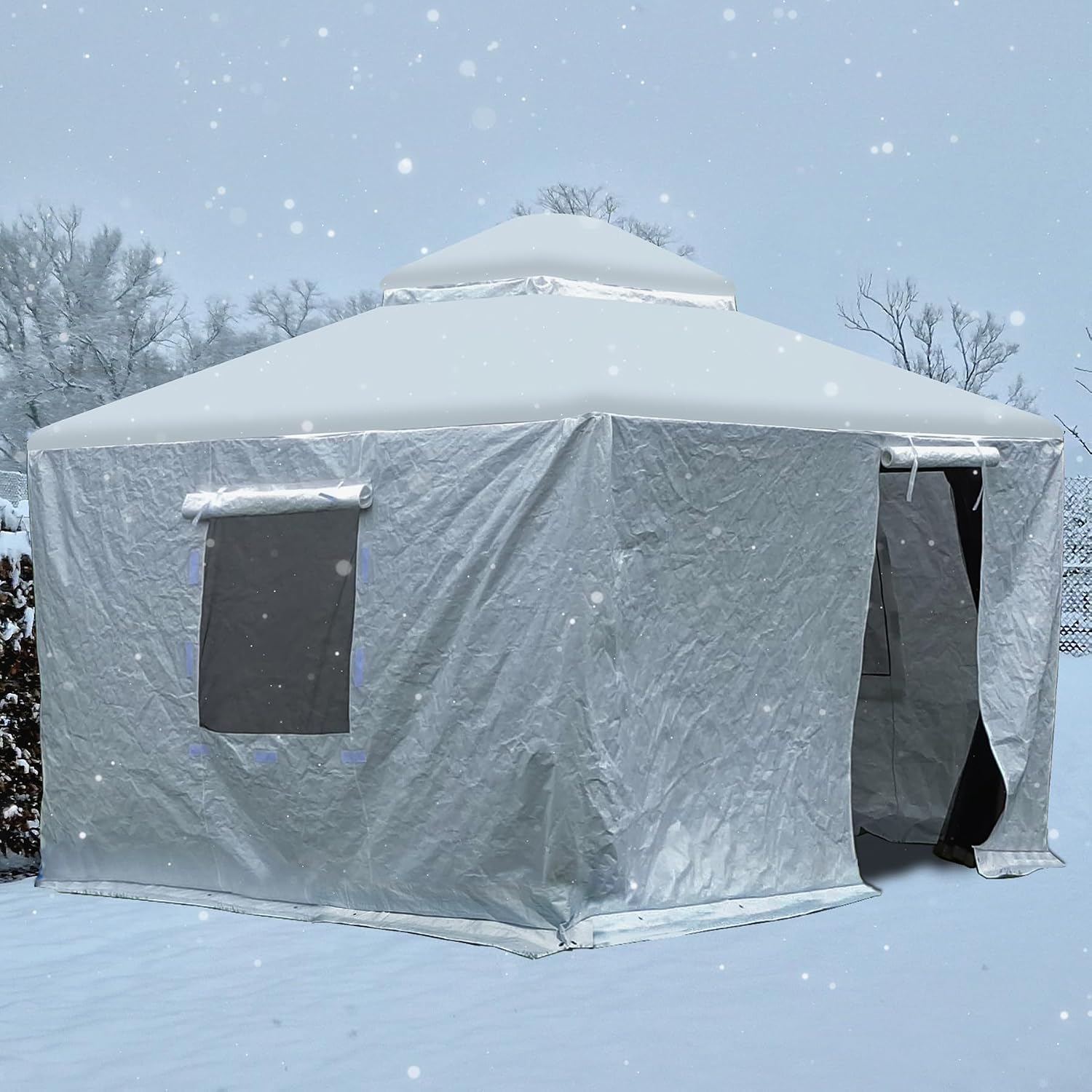 Domi 10' x10' Winter Gazebo Cover for Hardtop Gazebos, Universal Gazebo Cover with Sidewalls and Mesh Windows, All Season Waterproof Enclosed Cover for Outdoor, White