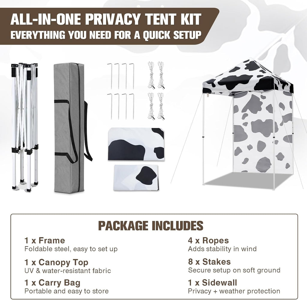 EAGLE PEAK Pop up Canopy 5x5, Outdoor Portable Canopy Tent with One Removable Sunwall, Carry Bag Included, Cow Print