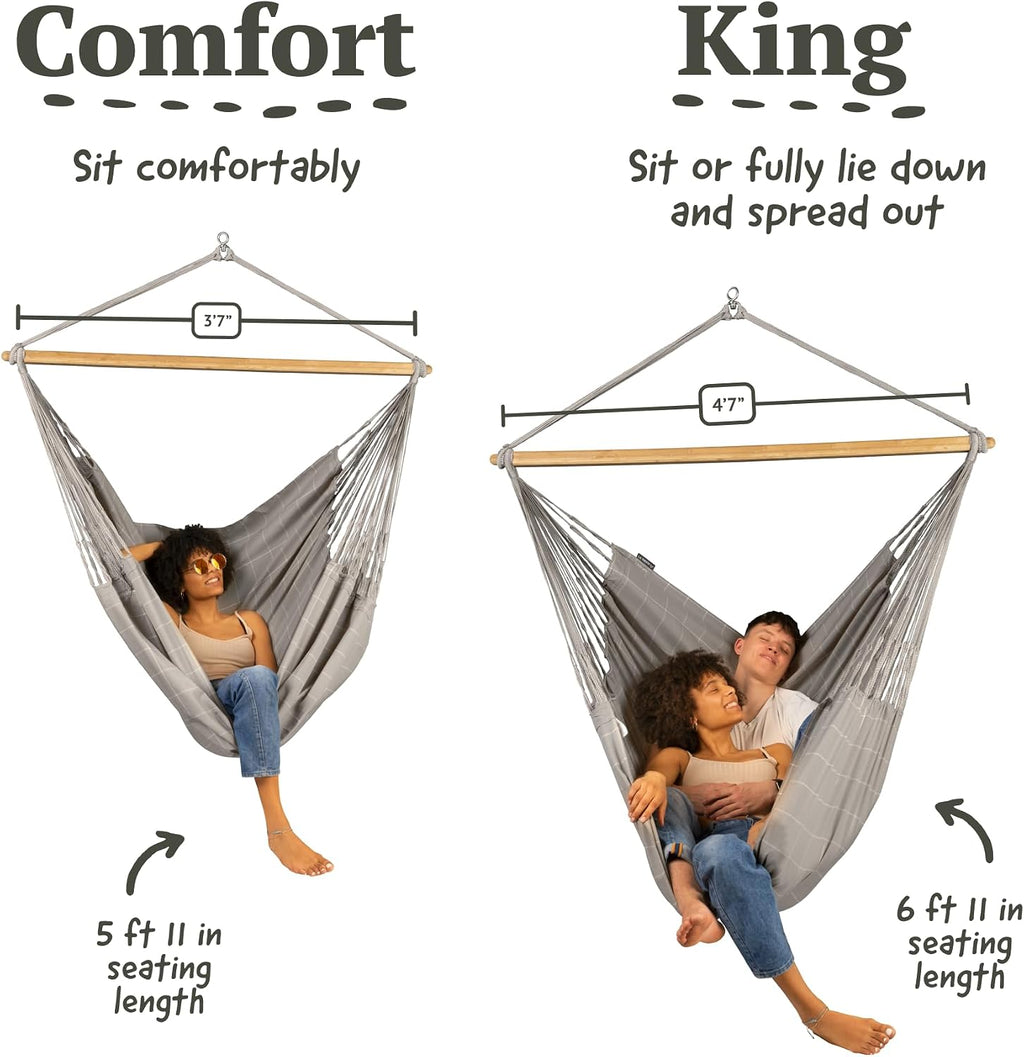 LA SIESTA® - Large Comfort Domingo Hammock Swing Chair & CasaMount - Weather & Tear Resistant Hanging Chair - Outdoor Indoor Hammock Chair w/Suspension Kit for Walls Ceilings Square Beams - Almond