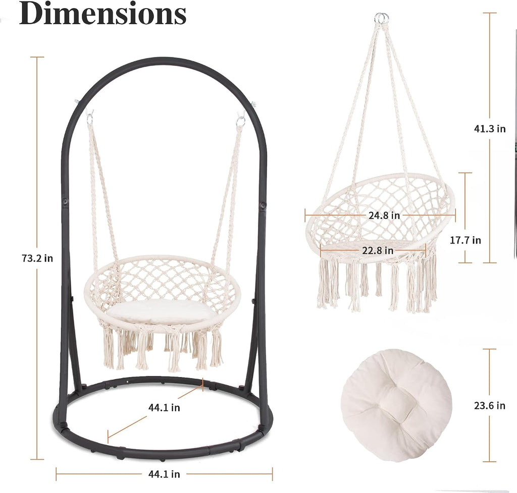 SUNCREAT Hammock Chair with Stand Included, Heavy Duty Hanging Chair with Stand, 330 lbs Capacity, Patent Pending, Beige