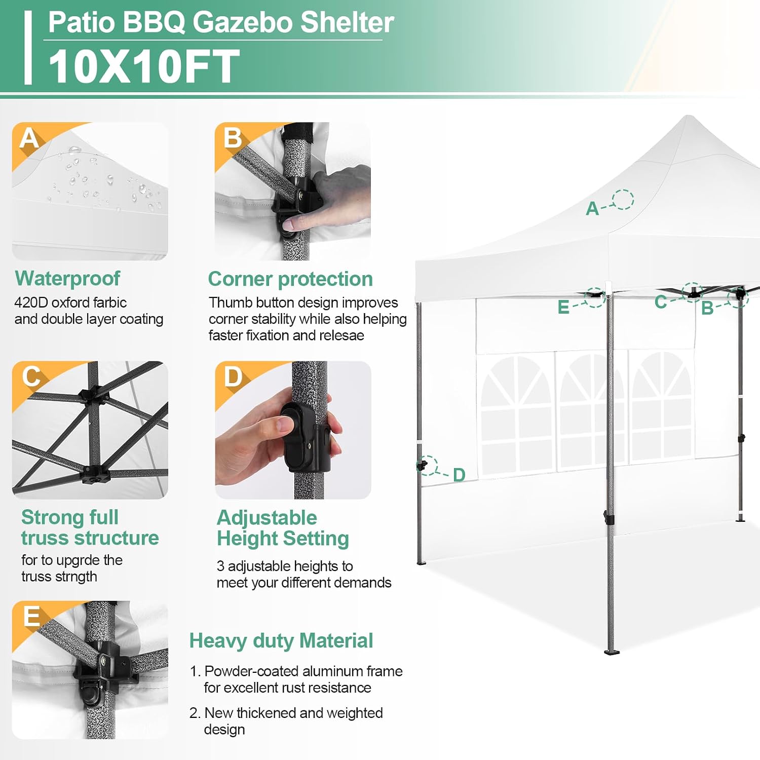 COBIZI 10x10 Pop Up Canopy with Sidewalls Heavy Duty Commercial Tent Easy Up Outdoor Canopy for Party, Wedding, Event and Backyard, All Season Windproof&Waterproof with Roller Bag UPF 50+, White